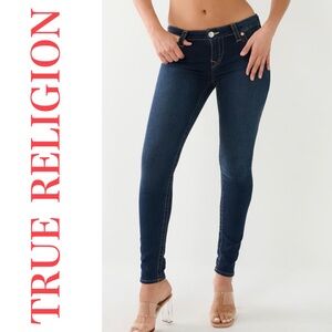 NWT♥️True Religion Jeans HALLE Mid Rise Super Skinny w/Orange Stitch, 28